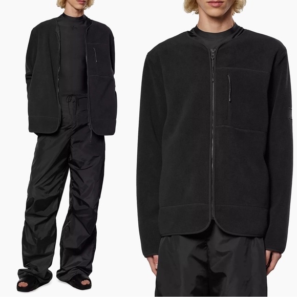 Rains Fleece Bomber Liner Jacket Size Medium NWT Solid Black - Picture 2 of 7